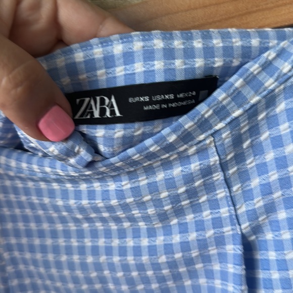 🛍️SALE🛍️ ZARA 2 PCs Blue & White Gingham Crop Top & Pleated Split Skirt/Skort - Picture 9 of 9